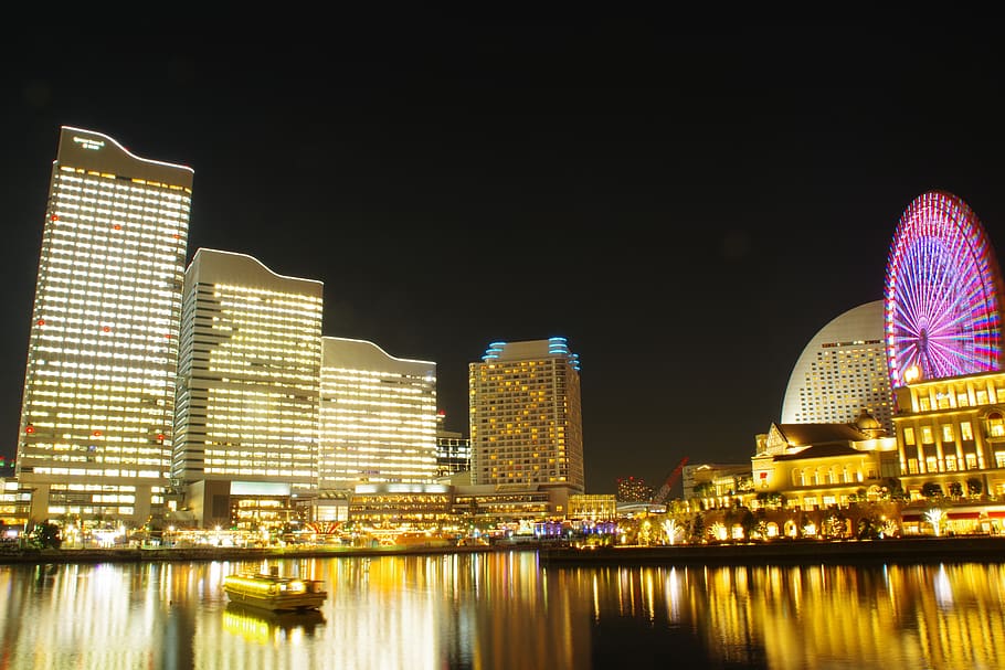 high-rise building at night, architecture, dome, urban, town HD wallpaper