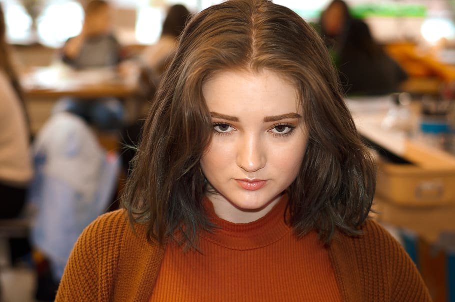 human, person, face, apparel, clothing, hair, female, sweater HD wallpaper