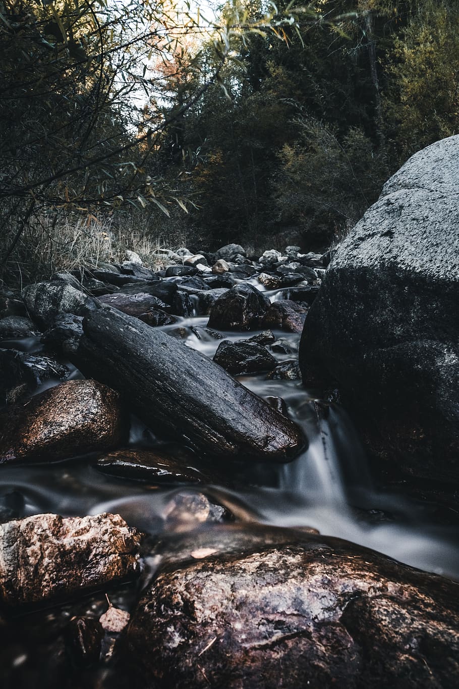 Black and Gray Stone Fragment, boulders, cascade, daylight, environment HD wallpaper