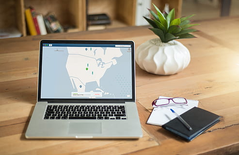 Macbook Pro on Brown Wooden Table, blur, communication, connection HD wallpaper
