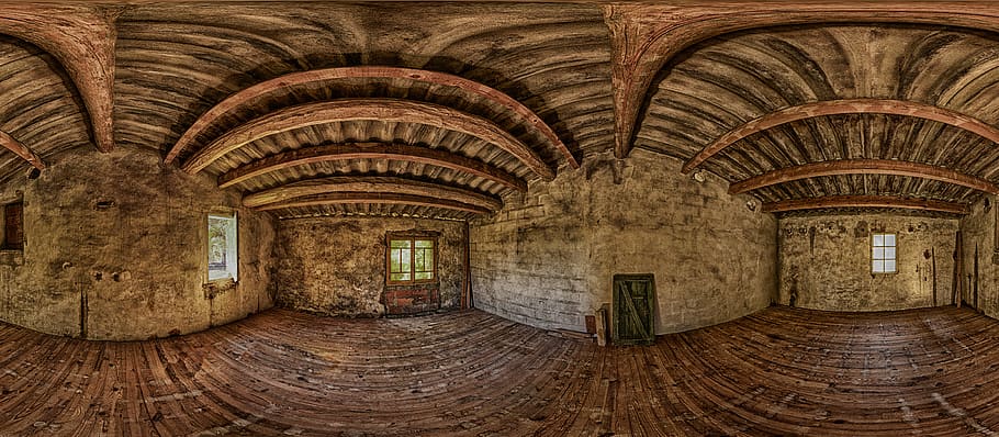 Interior View of Wooden House, abandoned, ancient, arch, architecture