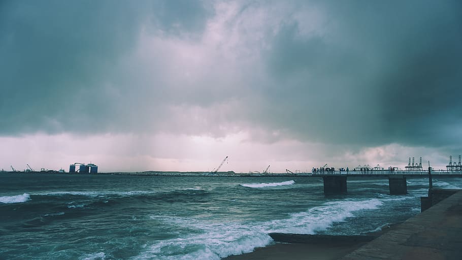 city, ocean, waves, sky, water, sea, cloud - sky, beauty in nature HD wallpaper