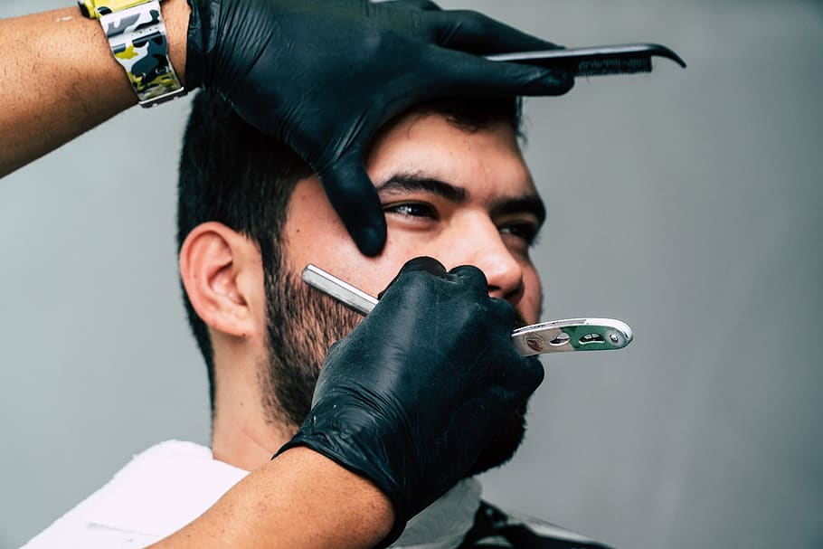 Person Shaving a Man's Face With Straight Razor, adult, barber