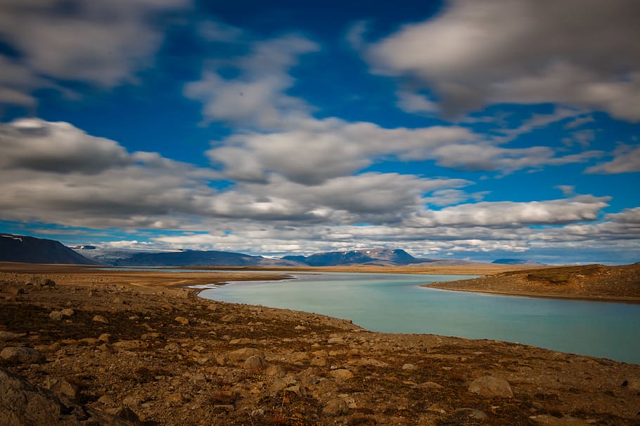bluesky, clouds, river, rocks, cloud - sky, scenics - nature HD wallpaper