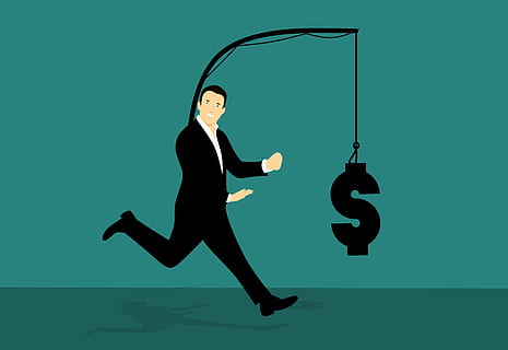Illustration of businessman chasing money - greed motivation HD wallpaper