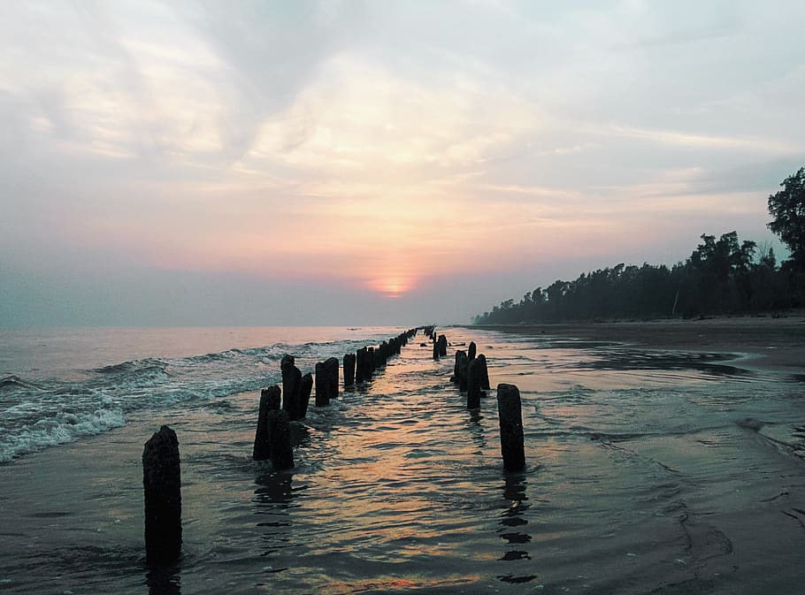 india, shankarpur, nature, ocean, waves, sunset, kolkata, sankarpur, HD wallpaper