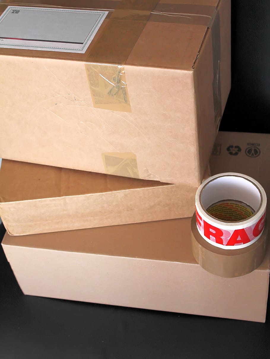 boxes, parcels, deliver, cardboard, brown, package, courier