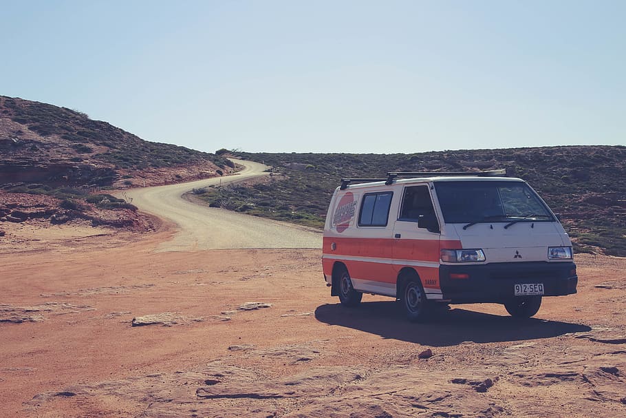 white and orange van, vehicle, transportation, kalbarri national park HD wallpaper