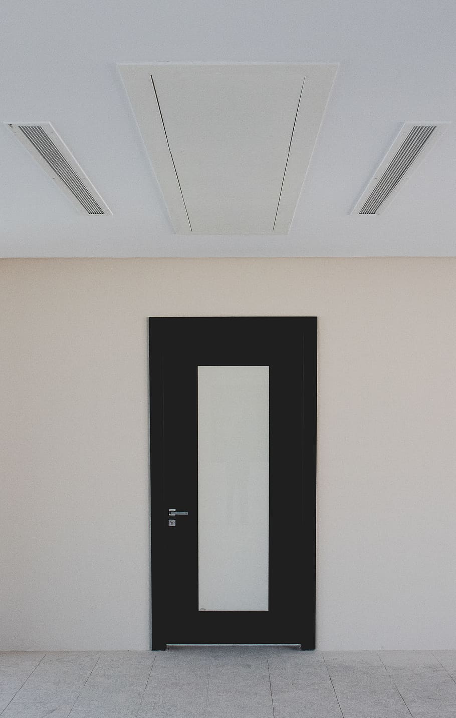 closed black and beige door on beige wall, white, minimal, photography HD wallpaper