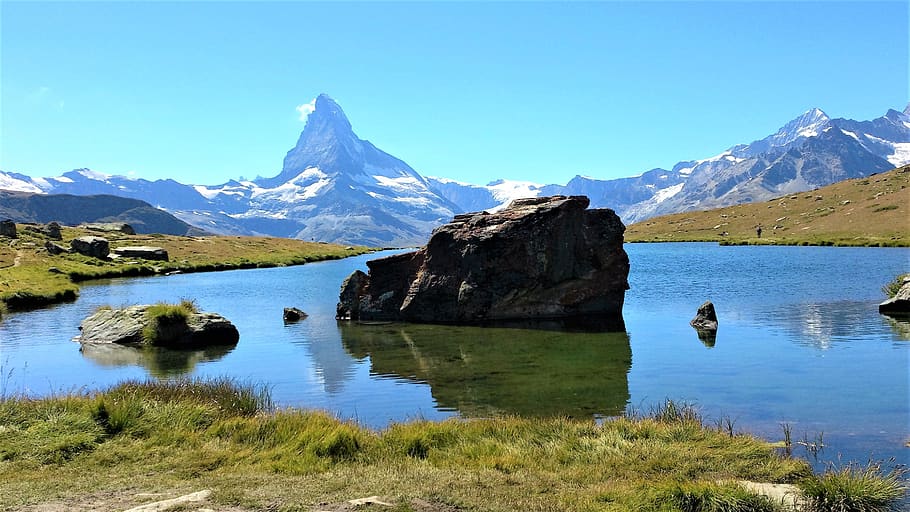waters, lake, nature, mountain, landscape, travel, snow, sky HD wallpaper