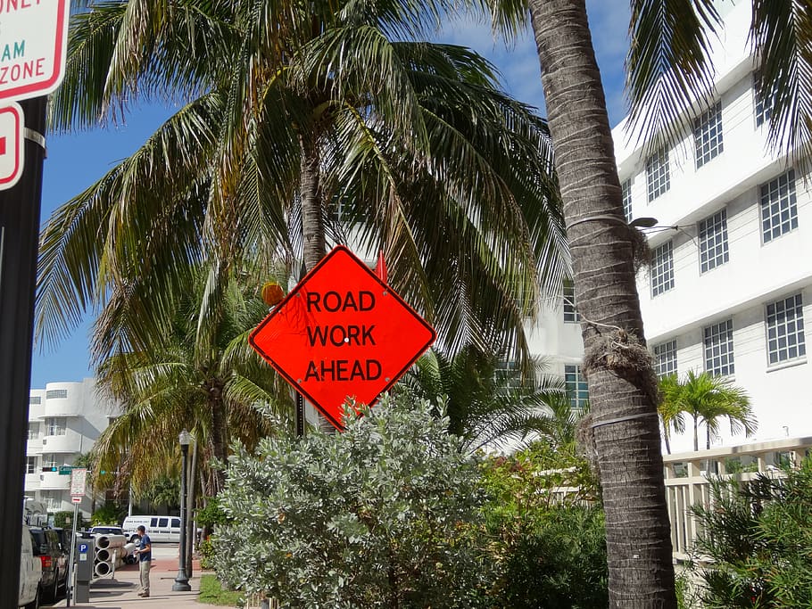 usa, miami beach, beach depot, men at work, florida, road work adead HD wallpaper