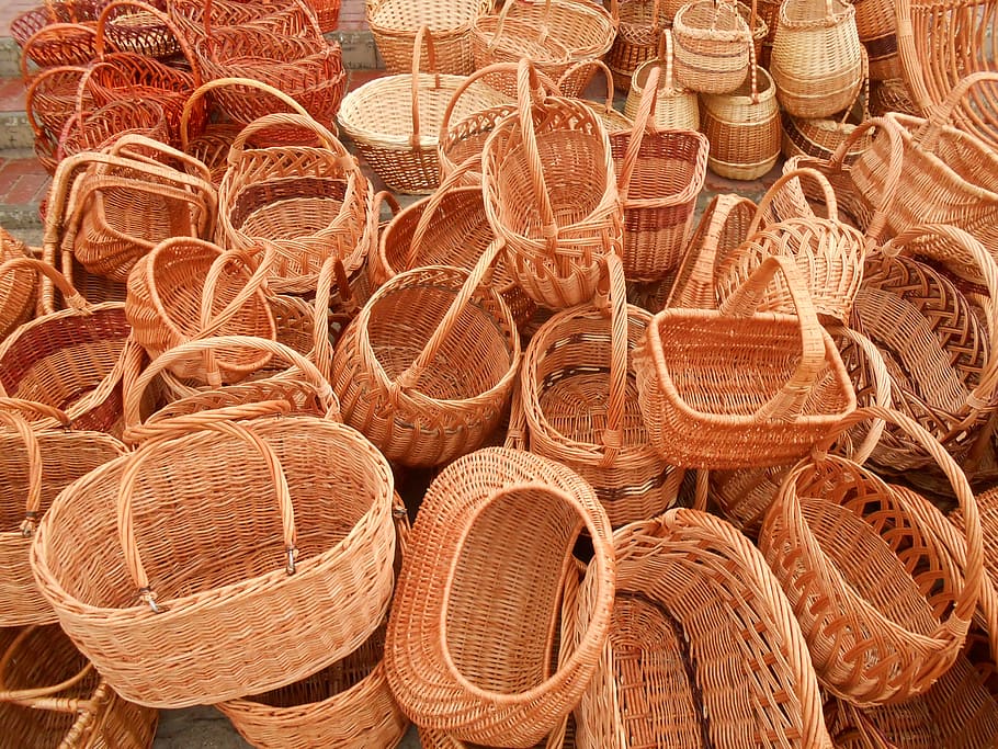 basket, brown, cane, container, decorative, empty, handmade HD wallpaper