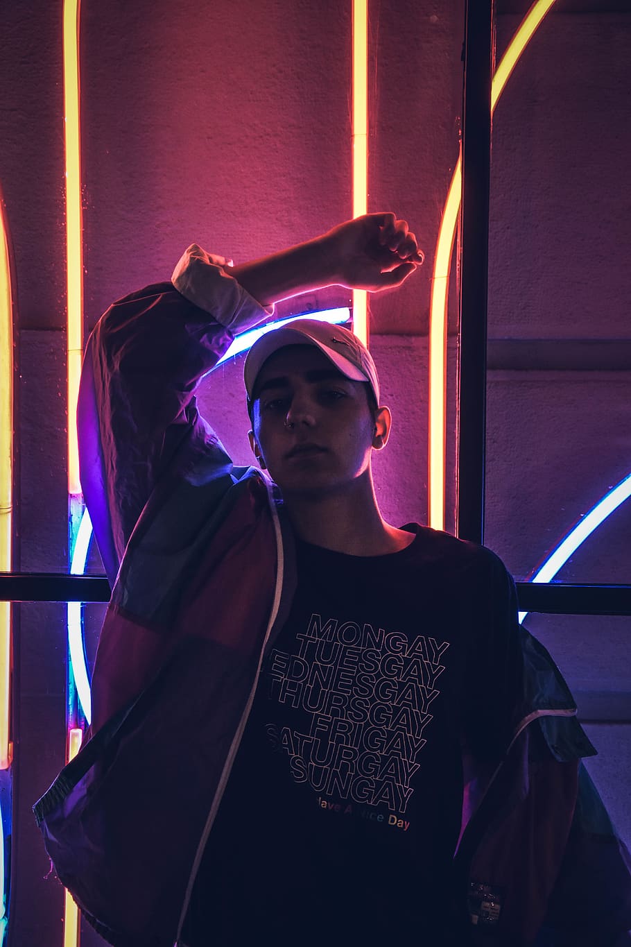 spain, bilbao, abando, boy, hat, red, blue, colors, leds, night HD wallpaper