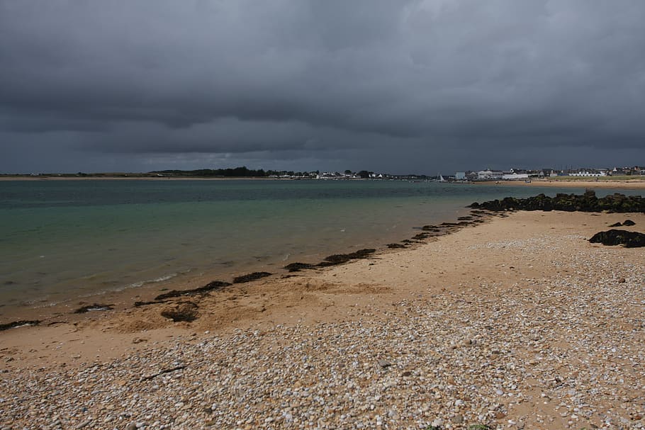 beach, sea, clouds, sky, storm, cloud - sky, scenics - nature HD wallpaper
