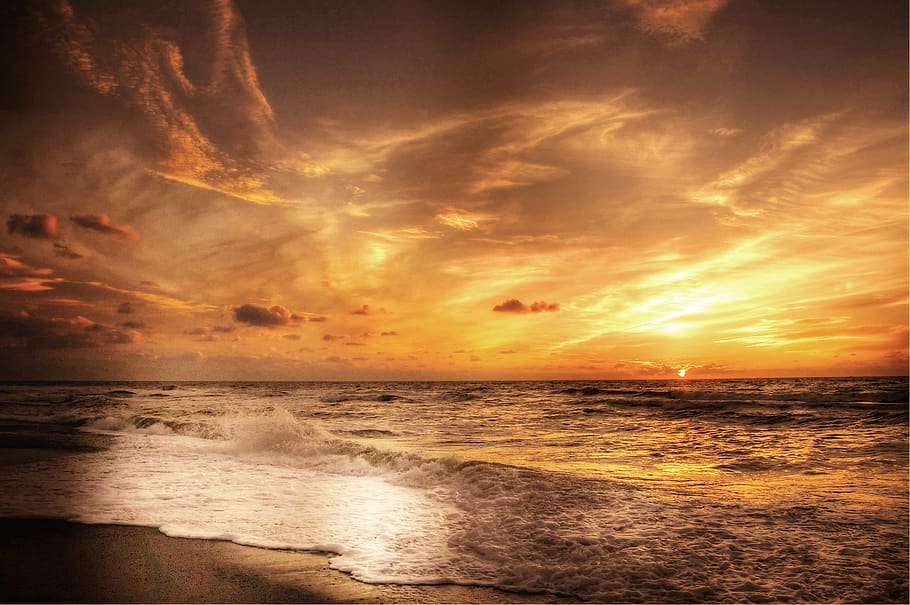 sun, denmark, clouds, sky, coast, sea, water, beach, sunset HD wallpaper