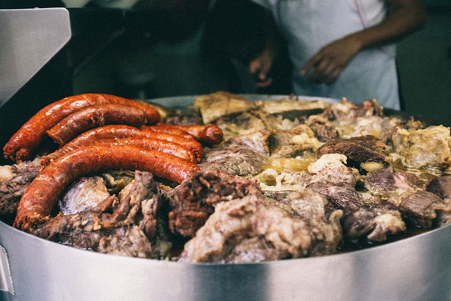 sausage on gray steel rack, food, mexico, bbq, street, pork, meat, HD wallpaper