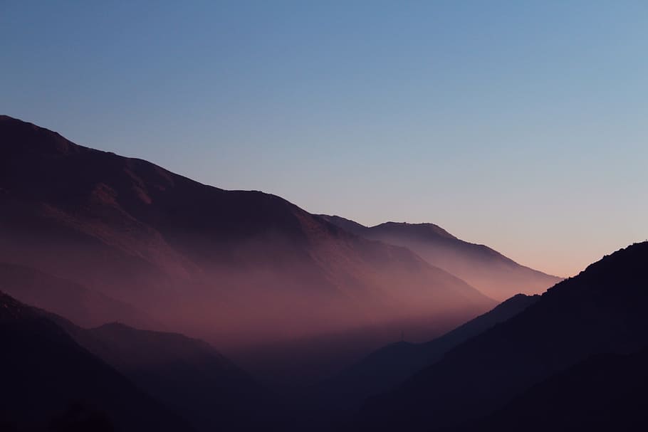 Mountain Surrounded With Fog, adventure, backlit, blue sky, dawn HD wallpaper