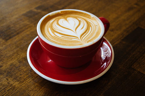 Cappuccino-filled Cup on Red Saucer, beverage, break, caffeine HD wallpaper