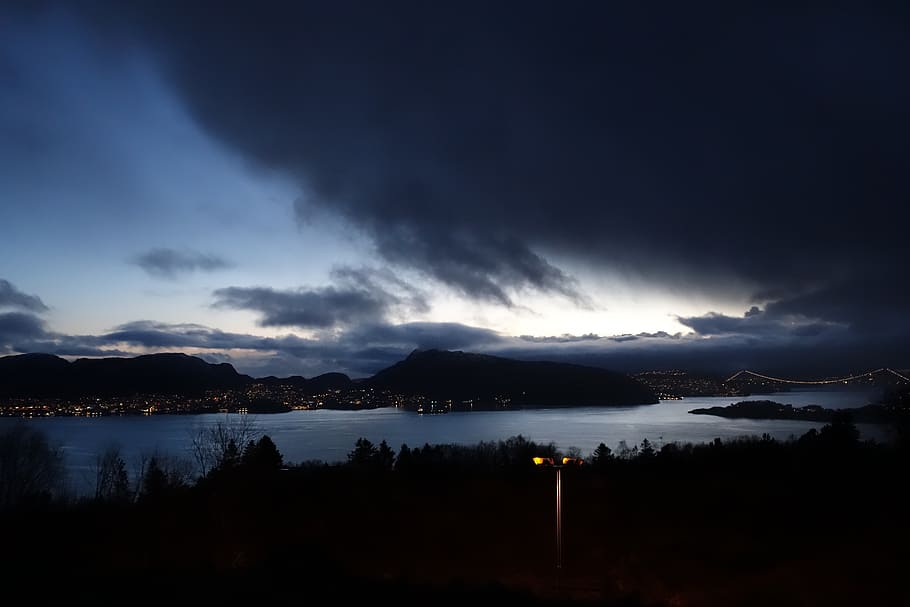 evening, clouds, landscape, heaven, thunderstorms, sky, mountain HD wallpaper