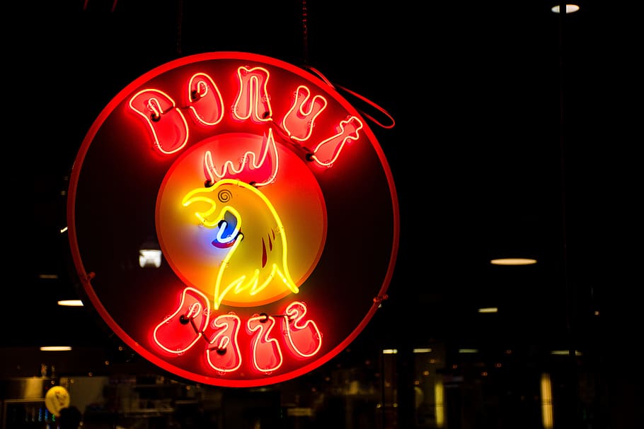 Donut Daze Neon Signage, black background, colors, dark, design HD wallpaper