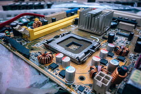 Multicolored Motherboard, blur, capacitors, chip, chips, chipset HD wallpaper