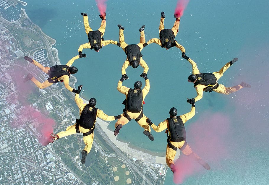 sky, dive, diver, diving, sport, thrill, activity, altitude HD wallpaper