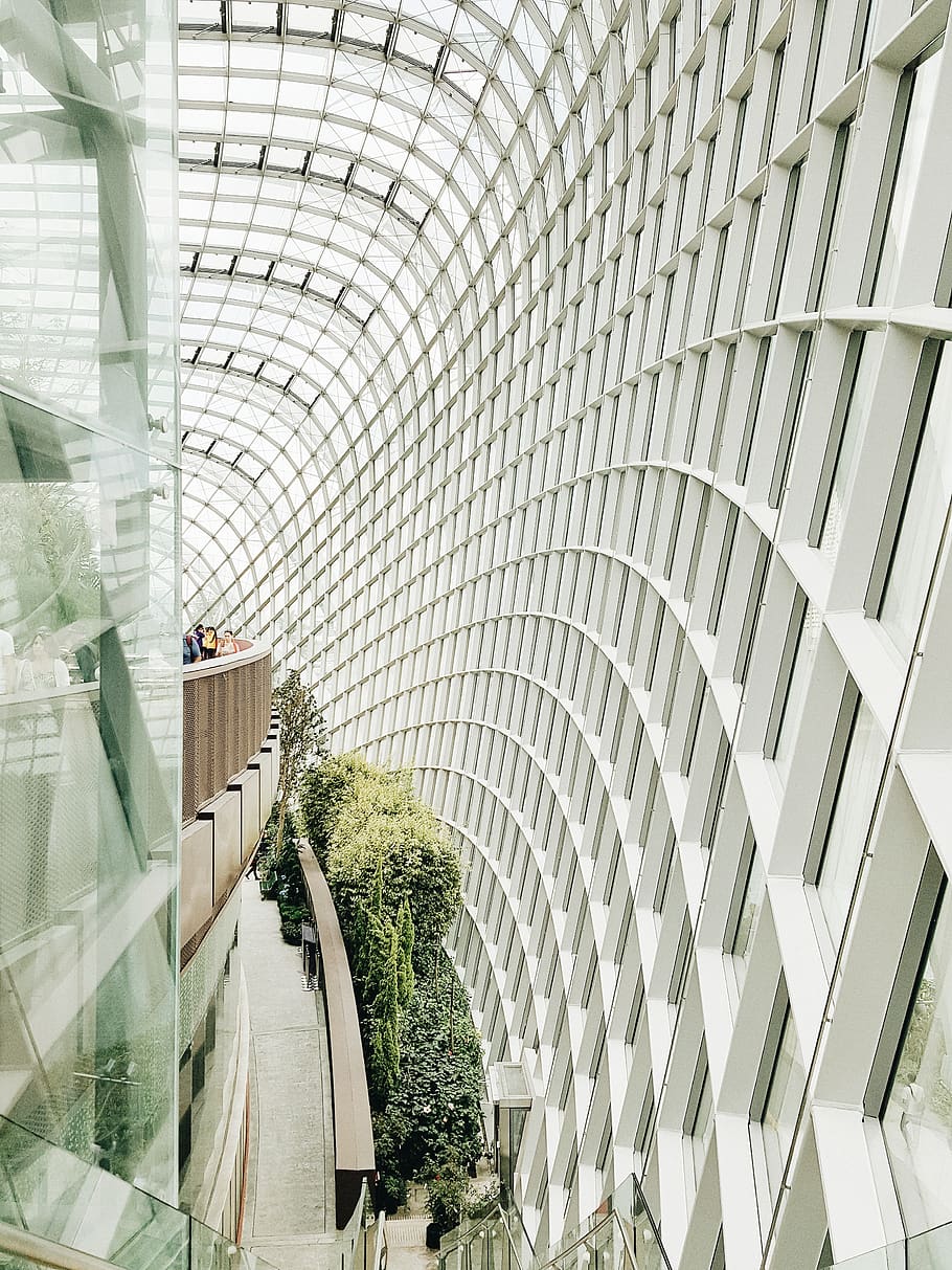 white concrete building interior, indoors, architecture, built structure HD wallpaper