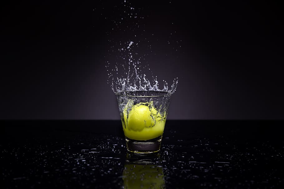 Clear Shot Glass With Tennis Ball, drink, lemon, liquid, photography HD wallpaper