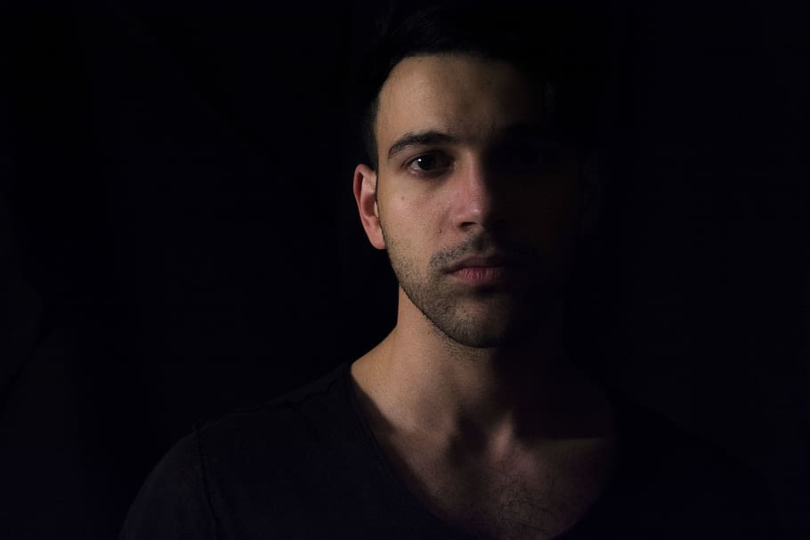 people, man, dark, beard, sideburns, portrait, black background HD wallpaper