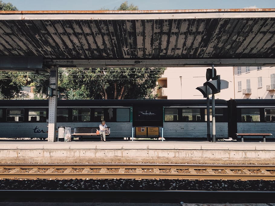 france, menton, waiting, europe, travel, alone, train, afternoon