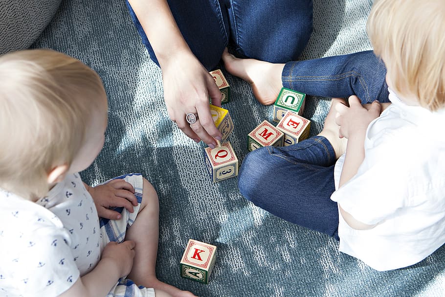 two toddler playing letter cubes, child, childhood, group of people HD wallpaper