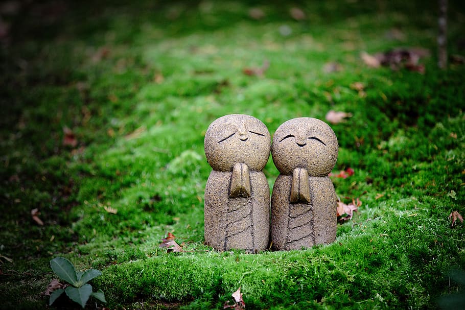 moss, figures, monk, green, plant, green color, representation HD wallpaper