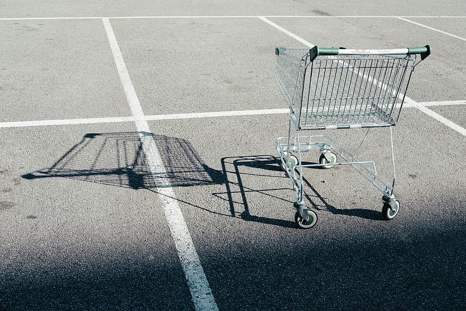 gray shopping cart, furniture, chair, tarmac, asphalt, road, minimal HD wallpaper