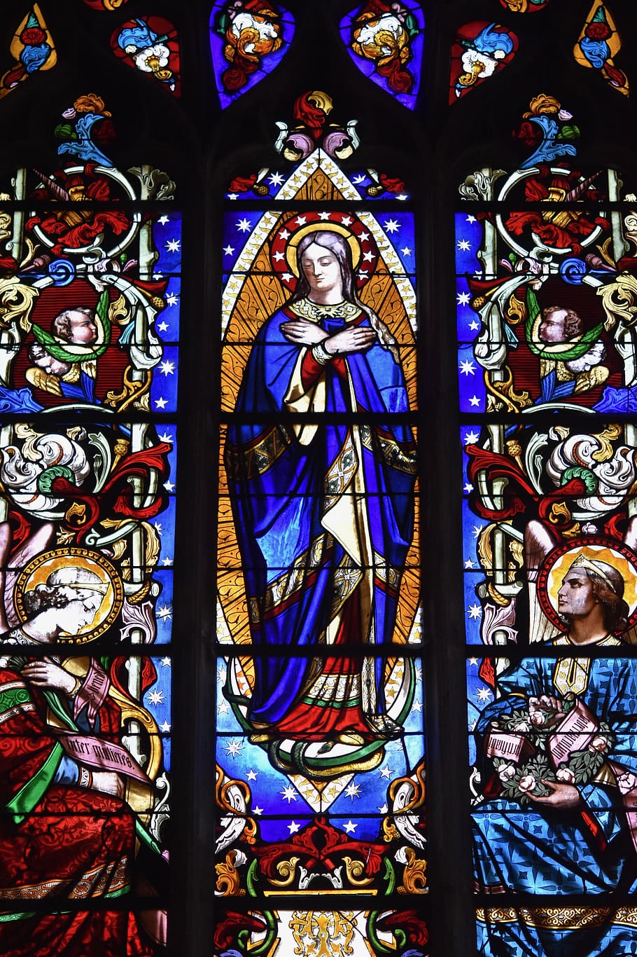 stained glass, stained glass windows, church, church of saint denis, HD wallpaper