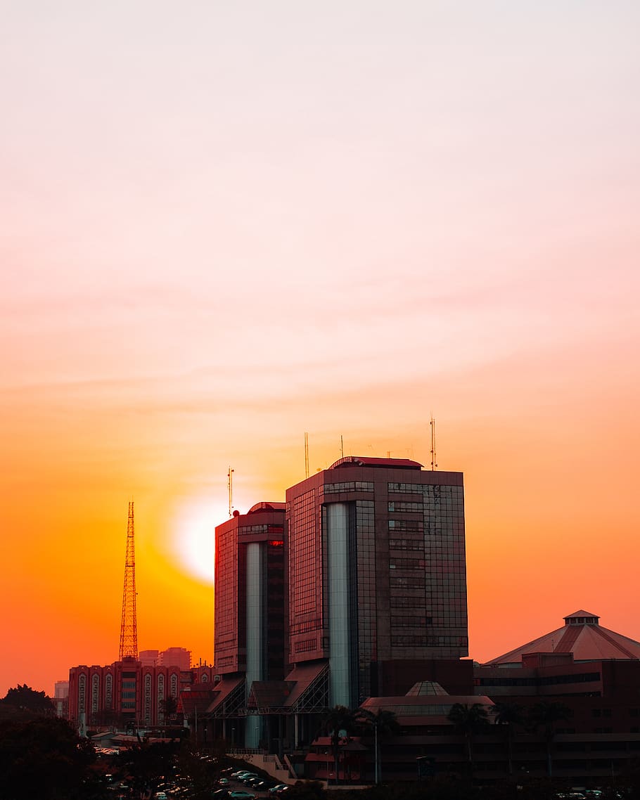nature, outdoors, sunset, dawn, sky, red sky, dusk, building HD wallpaper