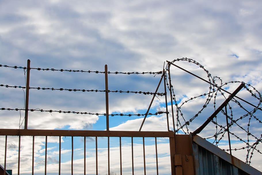barbedwire, barbwire, blue, caution, cautious, chain-linkfence HD wallpaper