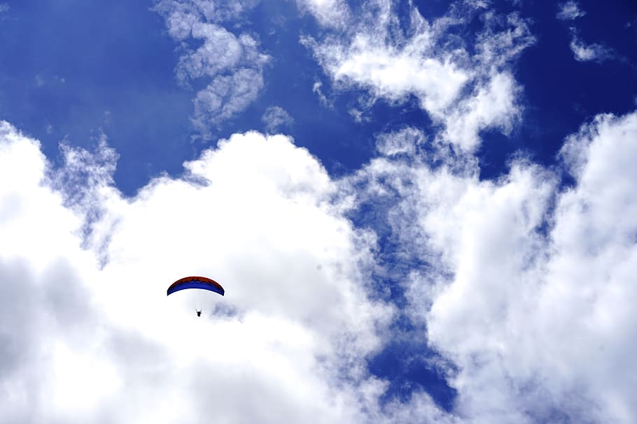 Low Angle View of Paragliding Against Sky, adventure, balloon HD wallpaper