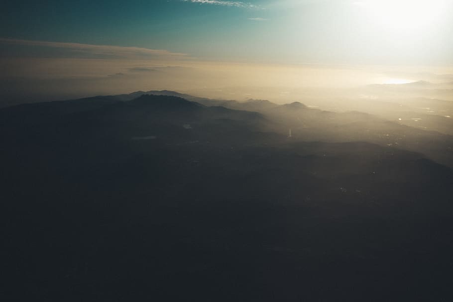 aerial, view, sky, sunset, mountains, beauty in nature, scenics - nature HD wallpaper