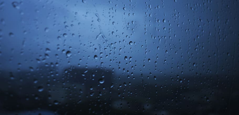 clear glass frame, rain, blue, gloomy, drop, wet window, raining HD wallpaper