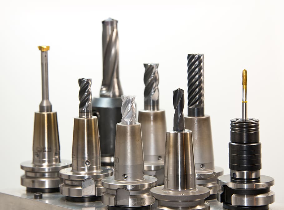Silver Drill Bits Set, drilling heads, drills, power tools, metal HD wallpaper