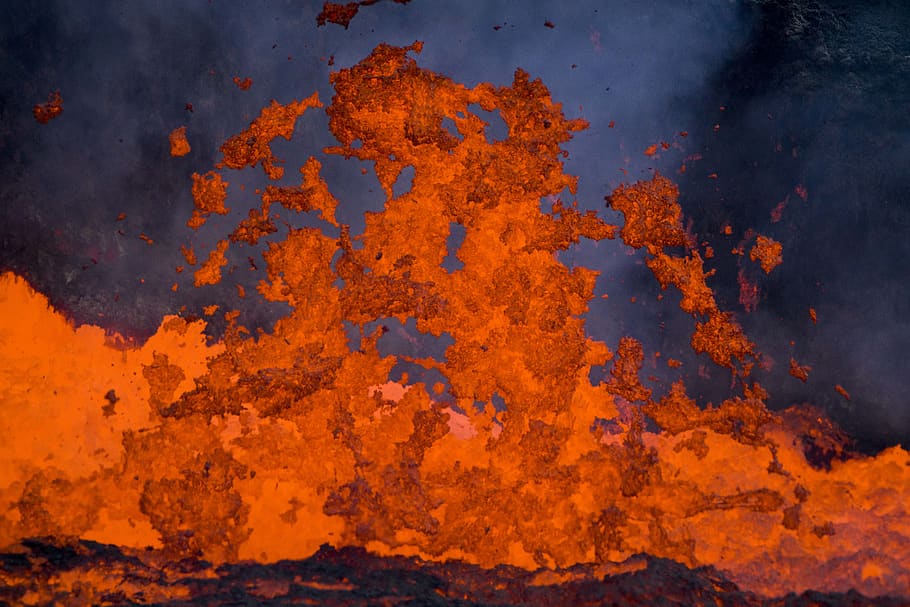 nature, outdoors, mountain, volcano, lava, eruption, painting HD wallpaper