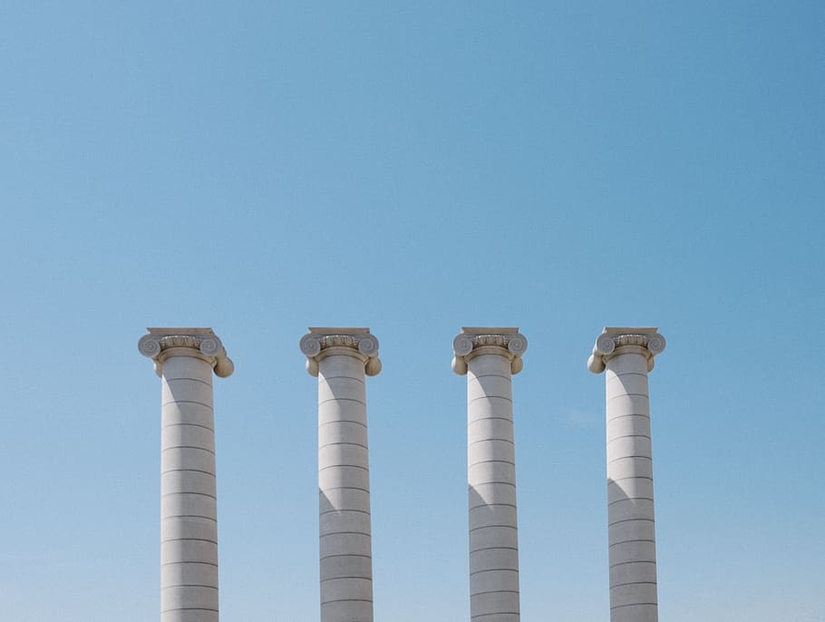 pillar, pillars, barcelona, sky, blue, white, architecture HD wallpaper
