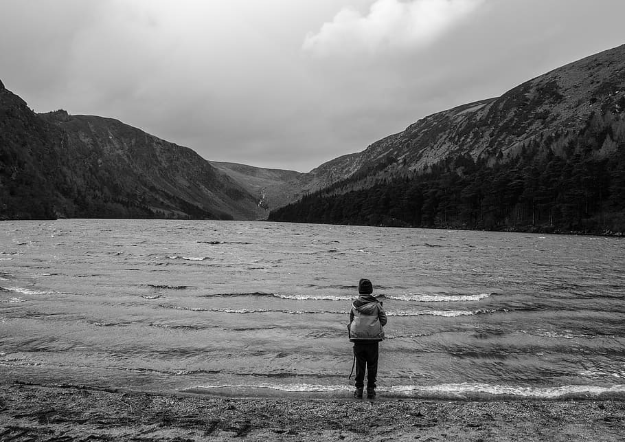 ireland, county wicklow, mountains, water, forest, lake, boy
