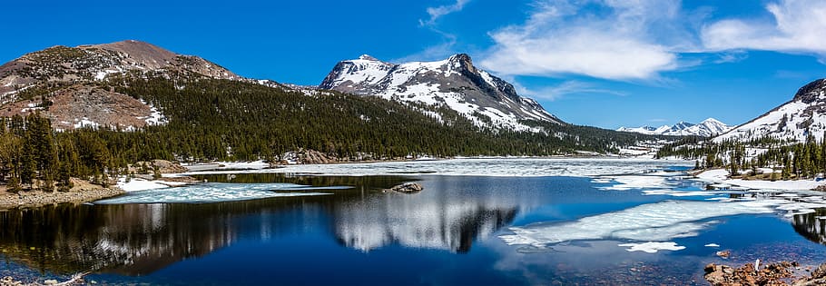 Mountains Near Body of Water Under Cloudy Sky, daylight, forest HD wallpaper