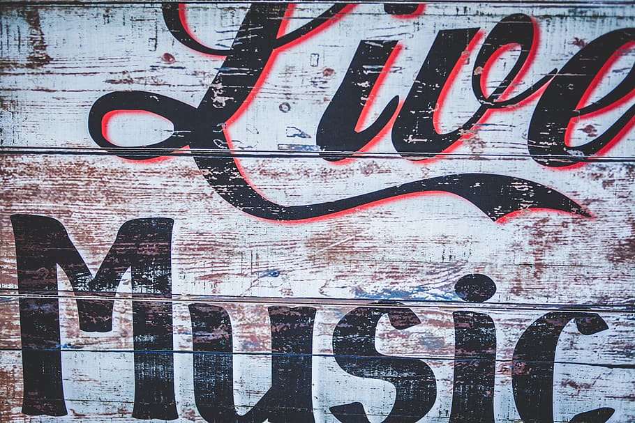 Live Music, advertising, wall, woods, text, western script, communication HD wallpaper