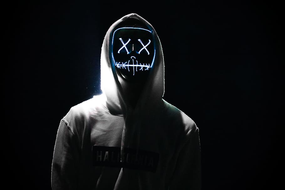 Person's Gray Hoodie, adult, black background, conceptual, creepy
