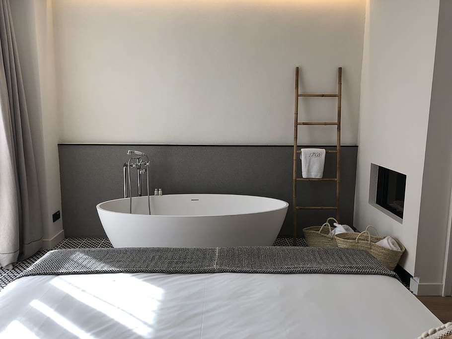 white vanity sink, shelf, interior, terra dominicata, bed, spain, HD wallpaper