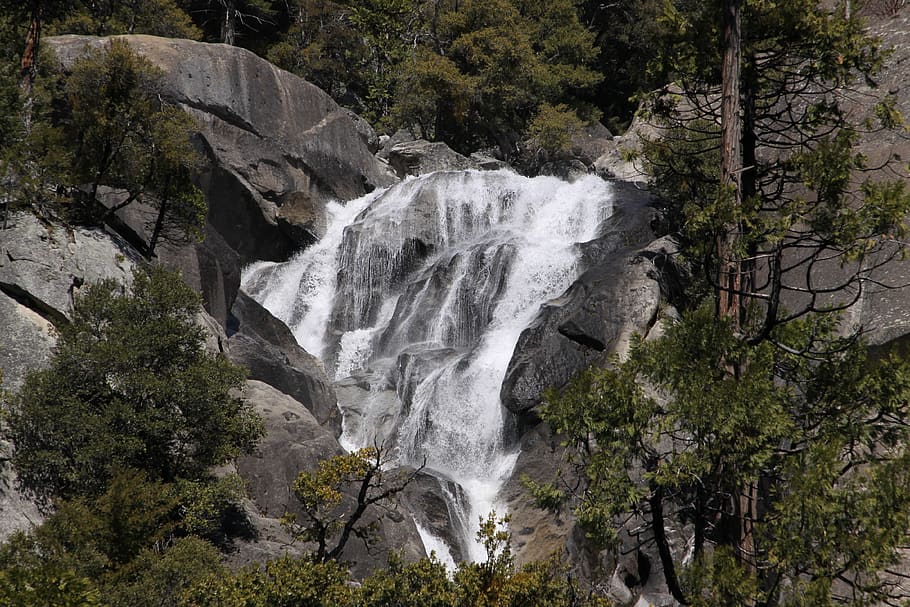 waterfalls surrounded by rocks, nature, outdoors, river, plant HD wallpaper