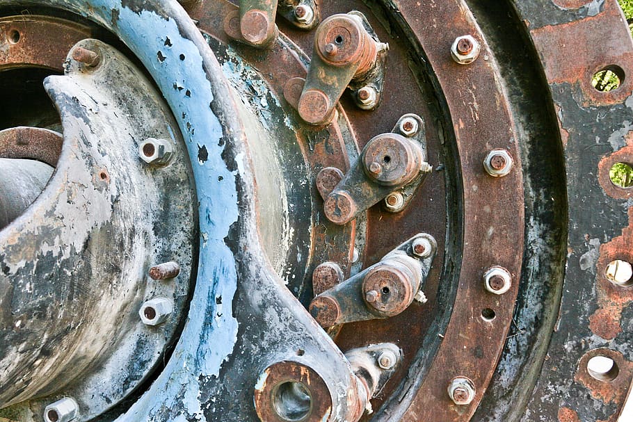 mechanic, iron, blue, rust, engine, metal, rusty, old, close-up HD wallpaper