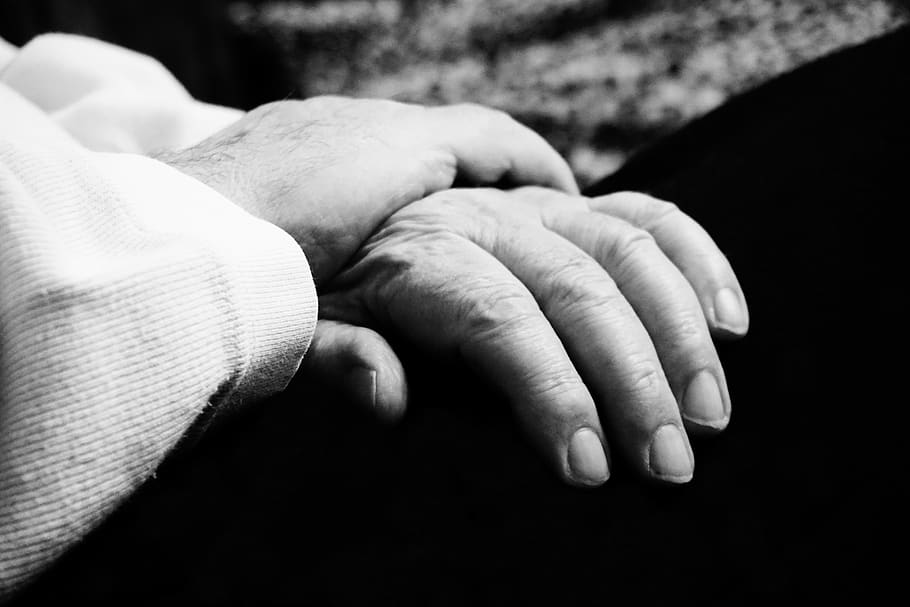 hand, human, old, adult, sit, rest, enchanting, black and white photography